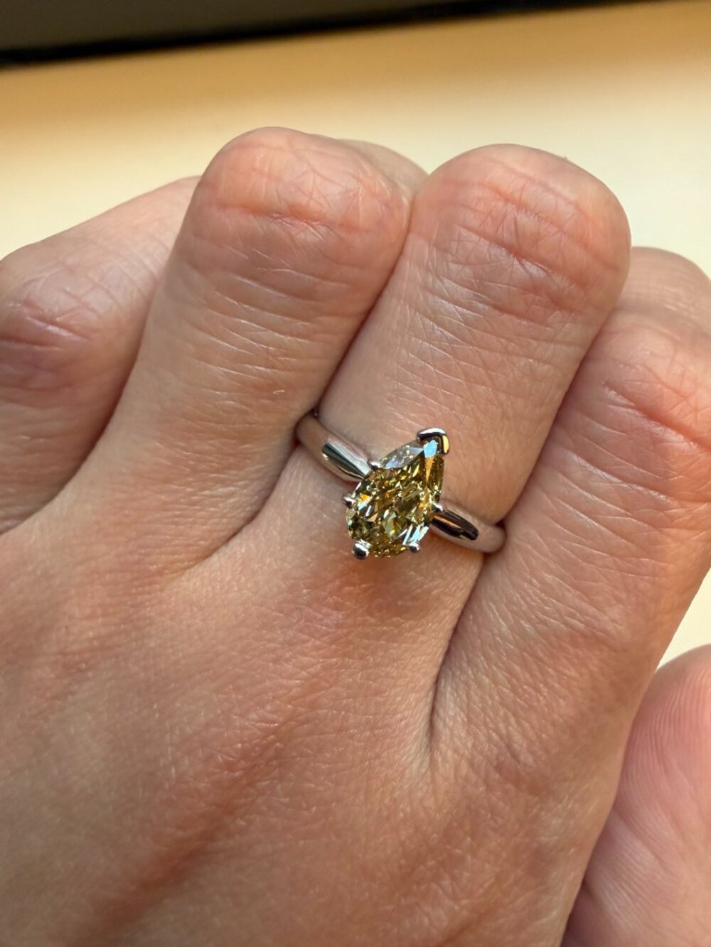 Pear Diamond Engagement Ring Brown Treated 14K White Gold SI1 1 CT Size 5.5US